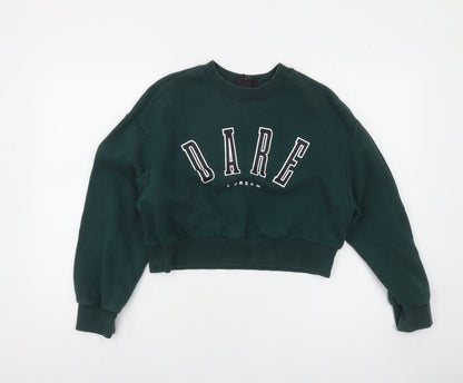 Monki Womens Green Cropped Crew Neck Pullover Sweatshirt XS