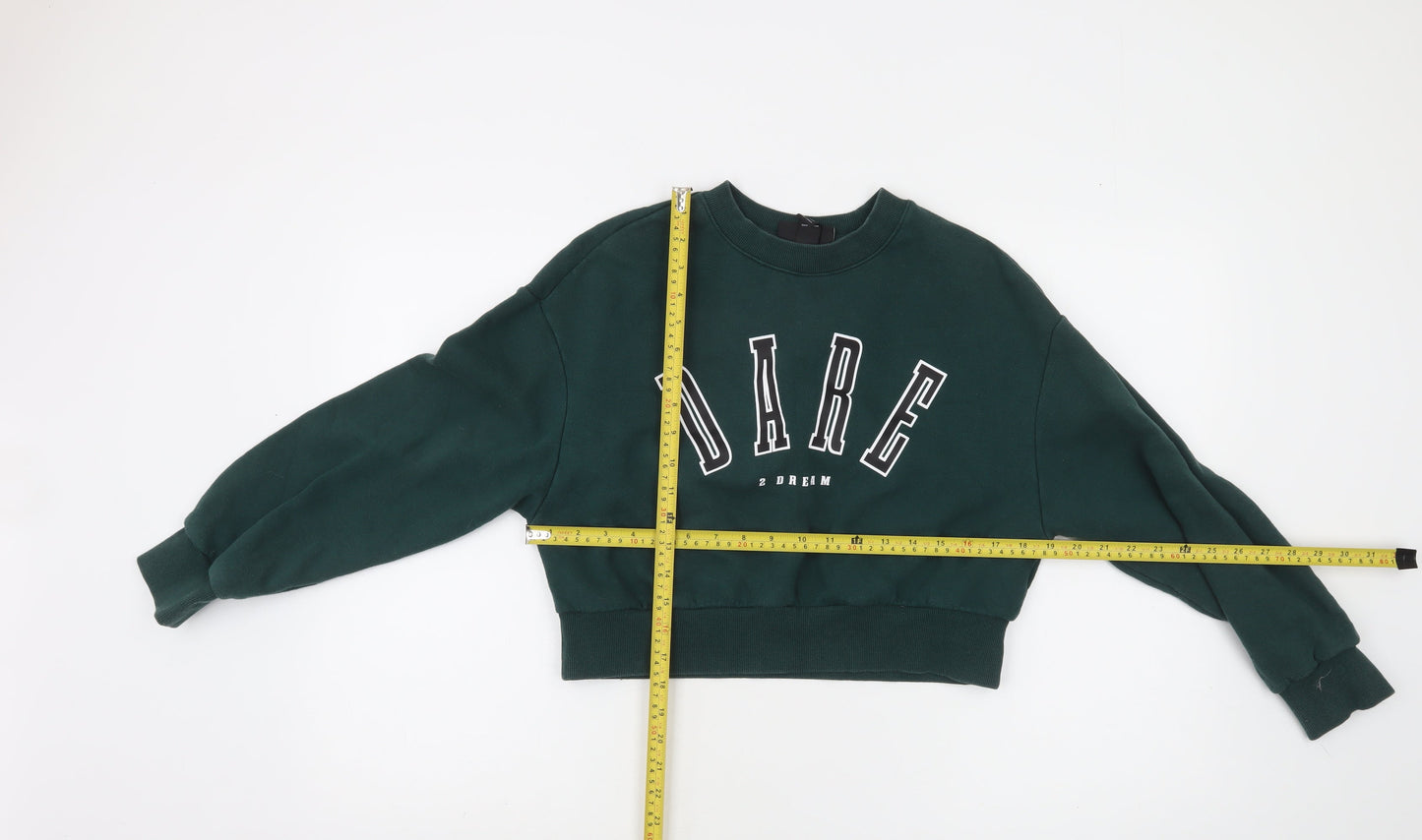 Monki Womens Green Cropped Crew Neck Pullover Sweatshirt XS