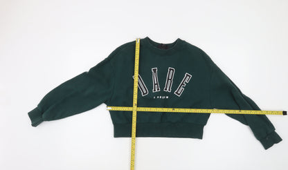 Monki Womens Green Cropped Crew Neck Pullover Sweatshirt XS
