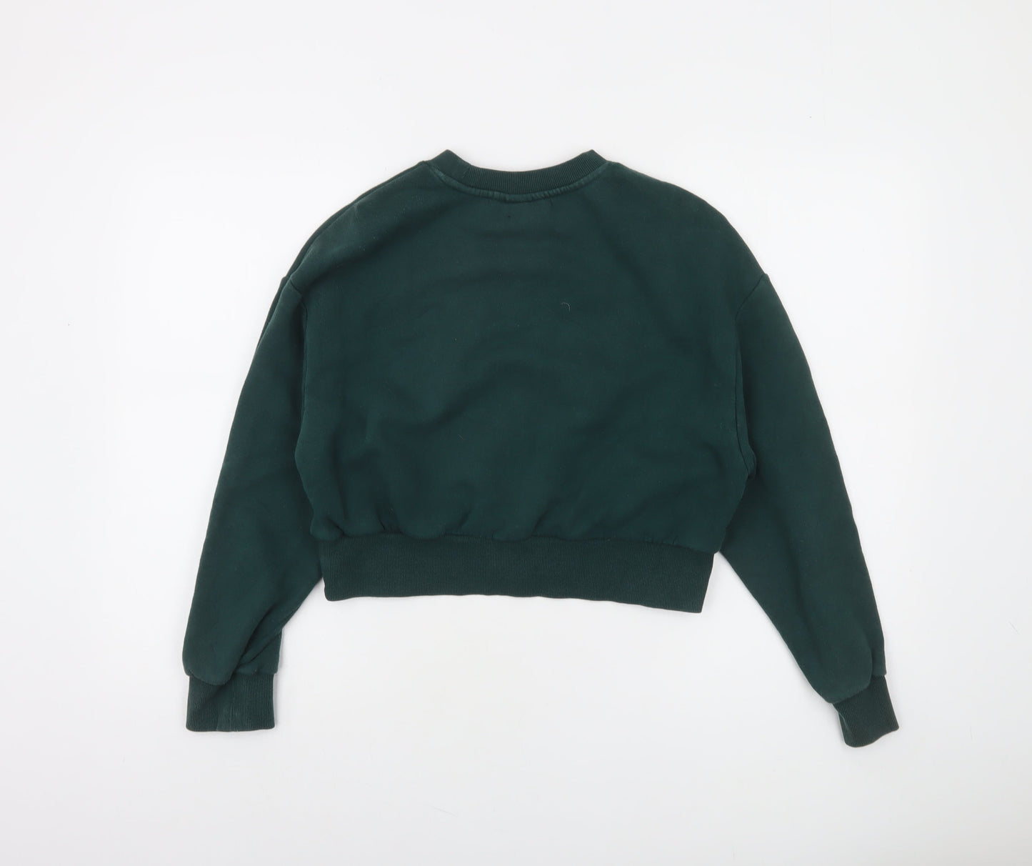Monki Womens Green Cropped Crew Neck Pullover Sweatshirt XS