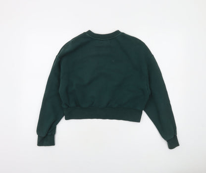 Monki Womens Green Cropped Crew Neck Pullover Sweatshirt XS