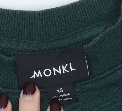 Monki Womens Green Cropped Crew Neck Pullover Sweatshirt XS