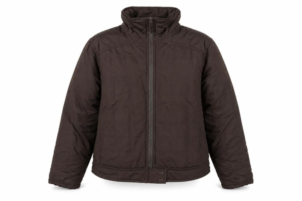 Front view of Only women’s brown quilted puffer jacket xl casual zip up