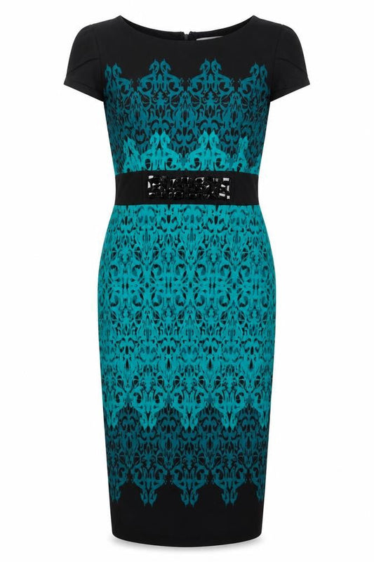 Per Una Women’s Blue Black Beaded Bodycon Knee Length Dress Size 12