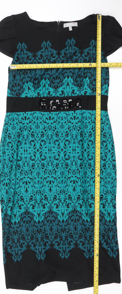 Per Una Women’s Blue Black Beaded Bodycon Knee Length Dress Size 12