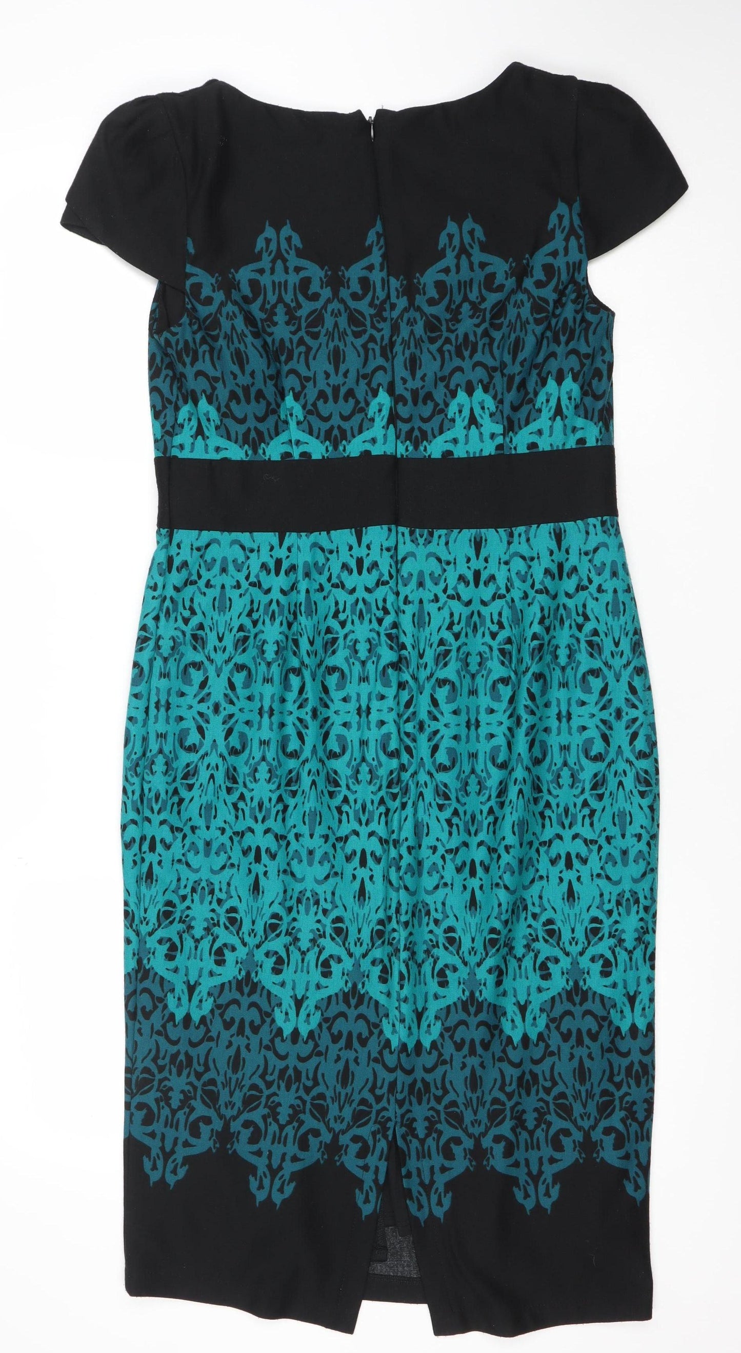 Per Una Women’s Blue Black Beaded Bodycon Knee Length Dress Size 12