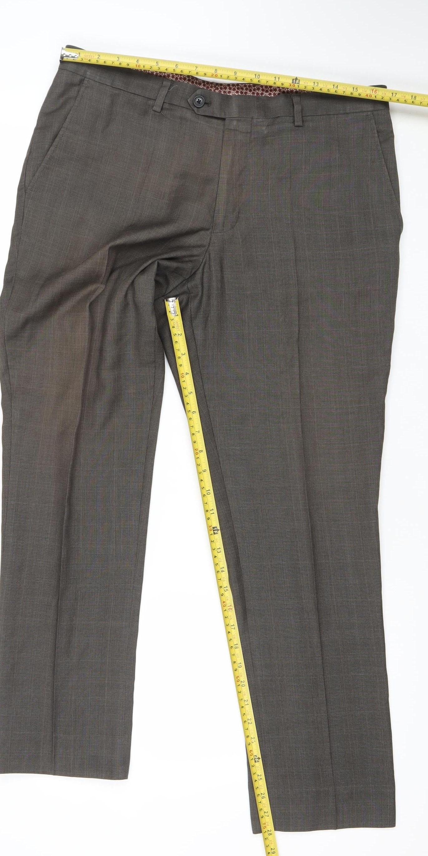 Next Men's Grey 34S Dress Pants Classic Fit Polyester Viscose Trousers