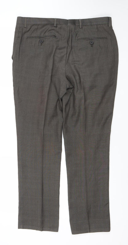 Next Men's Grey 34S Dress Pants Classic Fit Polyester Viscose Trousers