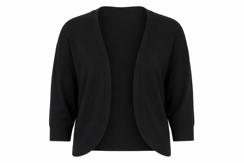 Front view of Principles Women's Black, size 12, Open Front 3/4 Sleeve Cardigan