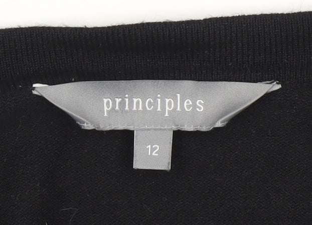 Principles Women's Black Size 12 Open Front 3/4 Sleeve Cardigan