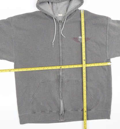 Mega Outfitters Men's Grey Full Zip Skull Graphic Hoodie Size M
