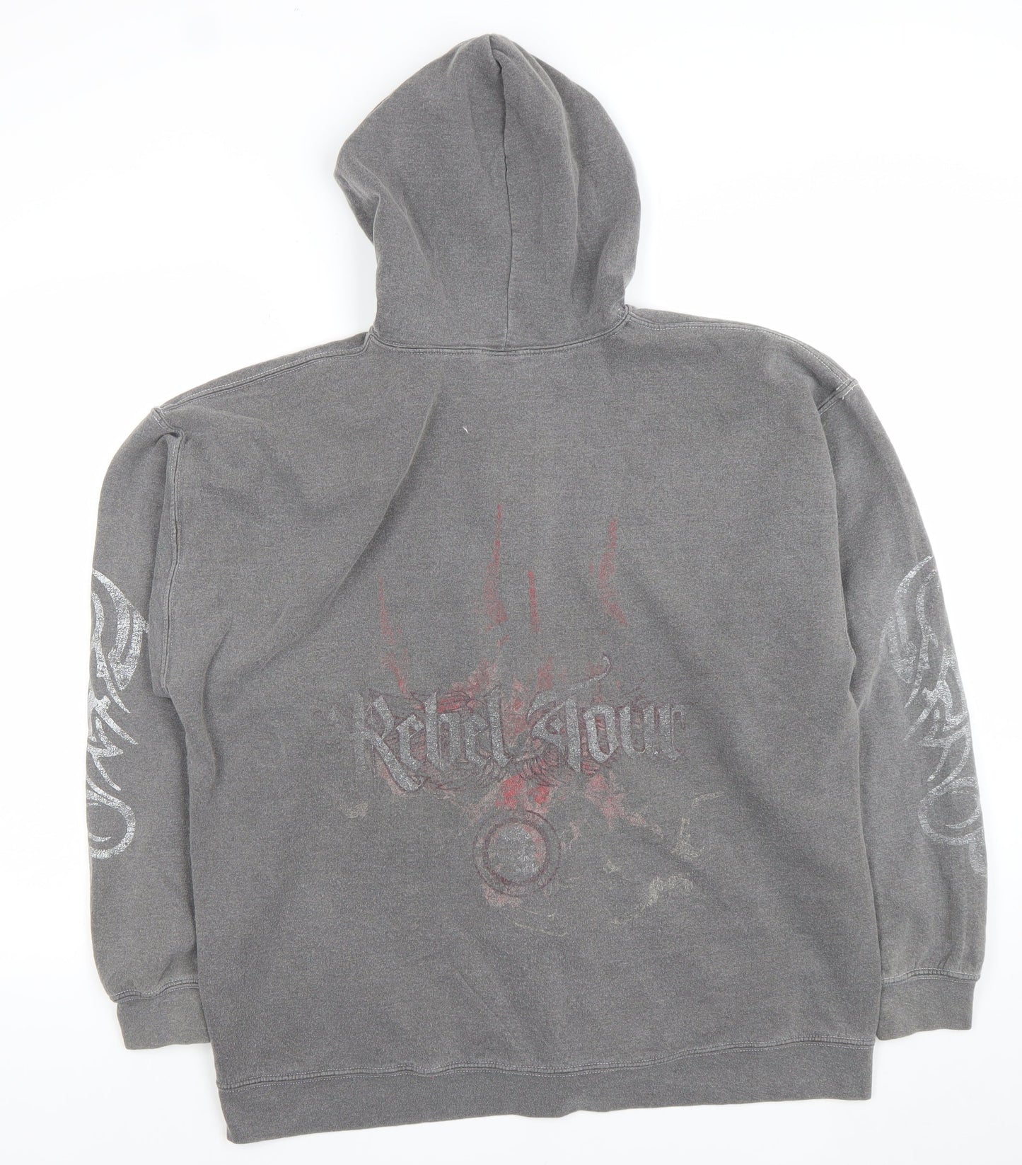 Mega Outfitters Men's Grey Full Zip Skull Graphic Hoodie Size M