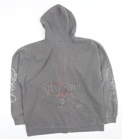 Mega Outfitters Men's Grey Full Zip Skull Graphic Hoodie Size M