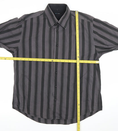 Mitu Uomo Men's Grey Striped Cotton Long Sleeve Formal Dress Shirt L