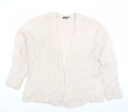 Monk & Co Women Ivory Fluffy Knit Long Sleeve Open Cardigan Size L