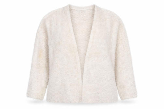 Monk & Co Women Ivory Fluffy Knit Long Sleeve Open Cardigan Size L