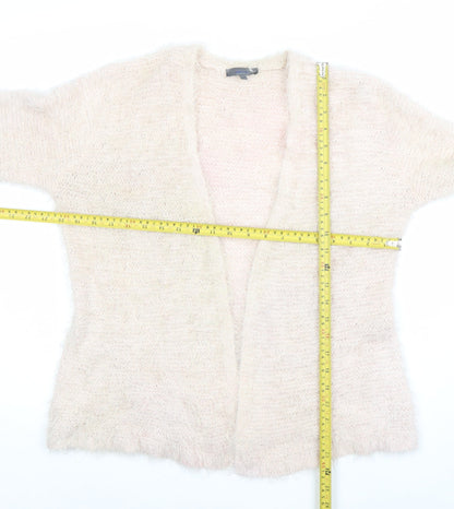 Monk & Co Women Ivory Fluffy Knit Long Sleeve Open Cardigan Size L