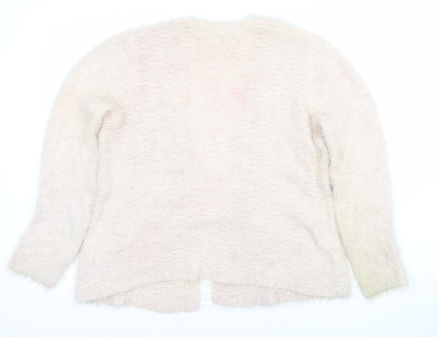 Monk & Co Women Ivory Fluffy Knit Long Sleeve Open Cardigan Size L