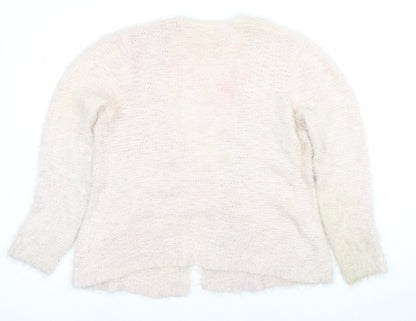 Monk & Co Women Ivory Fluffy Knit Long Sleeve Open Cardigan Size L