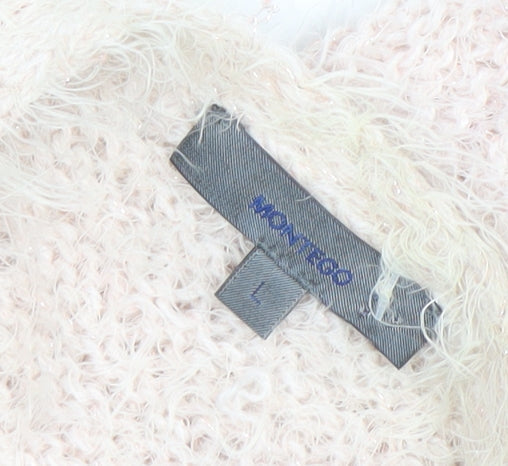 Monk & Co Women Ivory Fluffy Knit Long Sleeve Open Cardigan Size L
