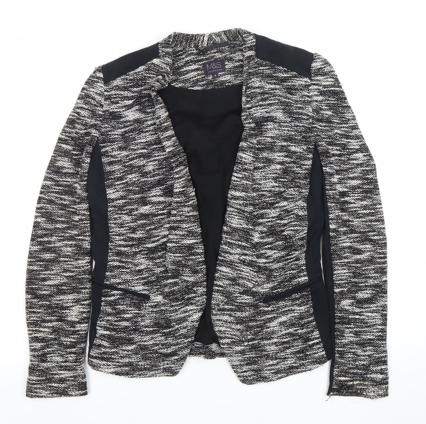 Marks and Spencer Womens Black White Size 8 Open Knit Cardigan