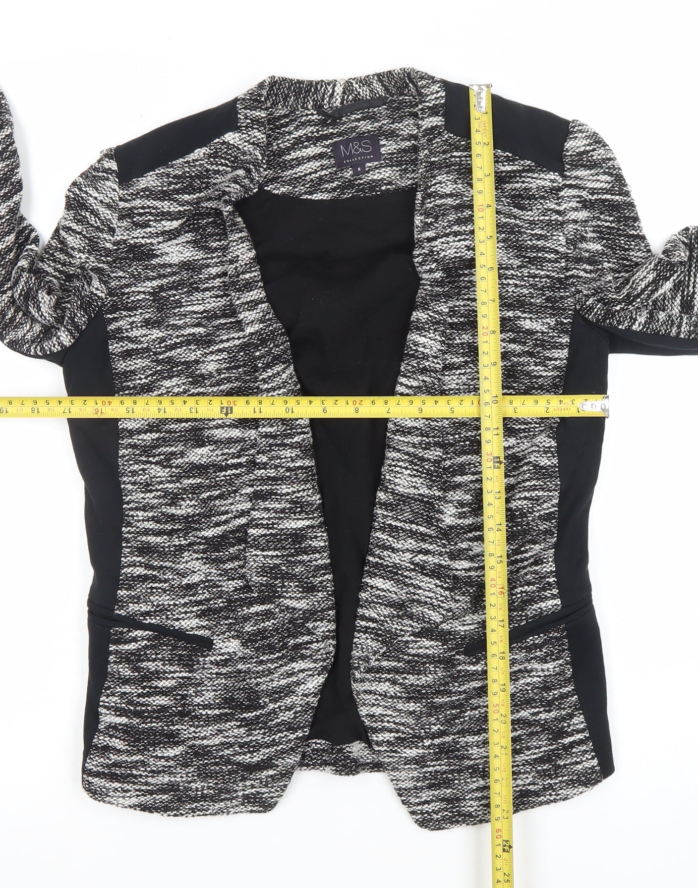 Marks and Spencer Womens Black White Size 8 Open Knit Cardigan
