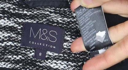 Marks and Spencer Womens Black White Size 8 Open Knit Cardigan