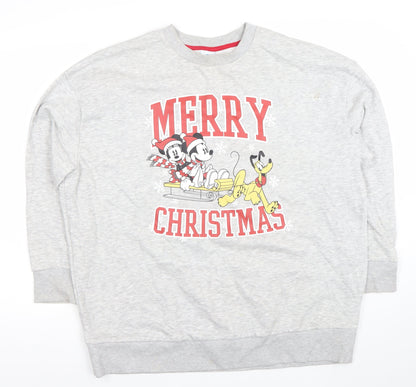 Mickey and Friends Men's Grey Christmas Pullover Sweatshirt Medium