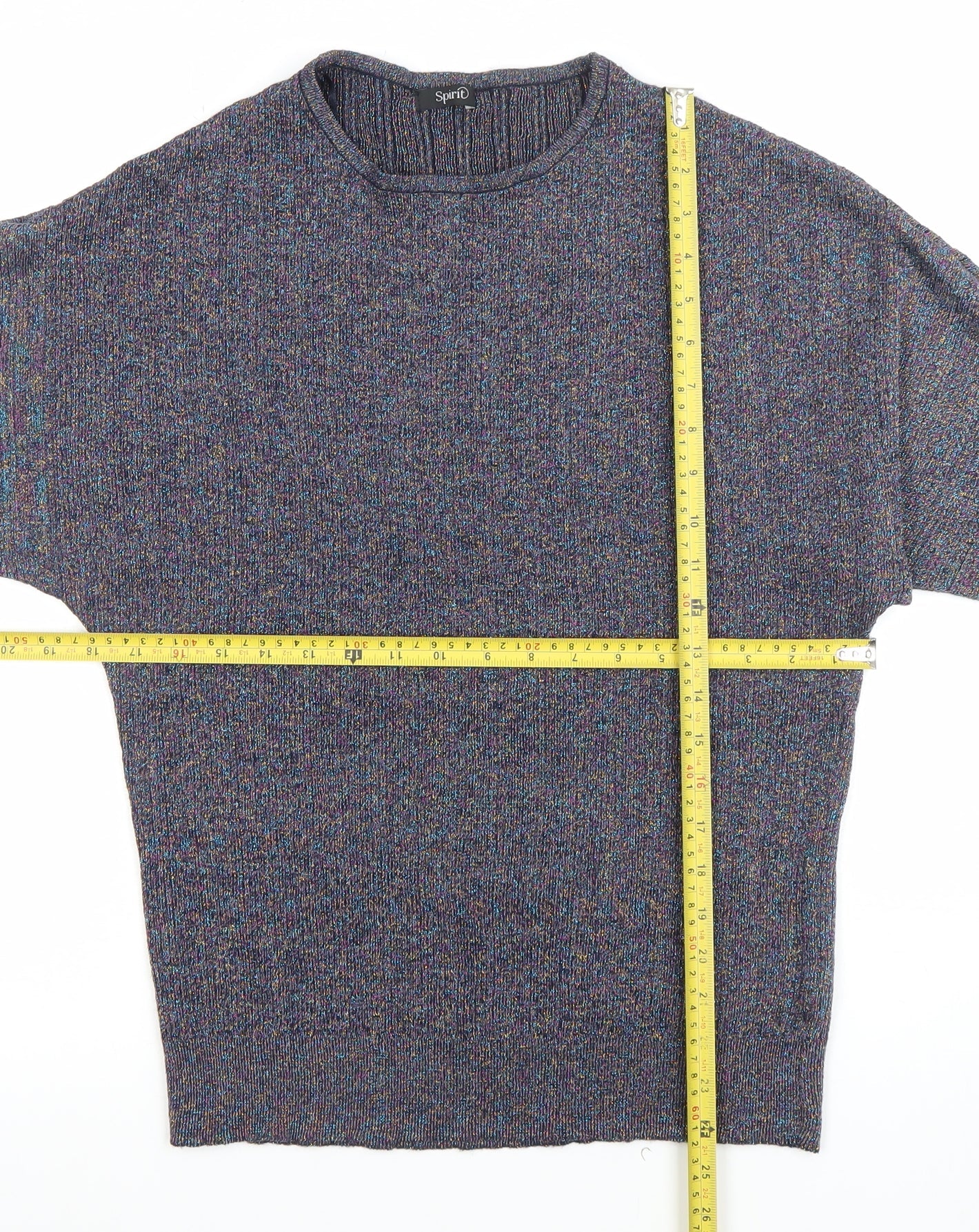 M&Co Women's Multicoloured Crew Neck 3/4 Sleeve Pullover Jumper Size 14