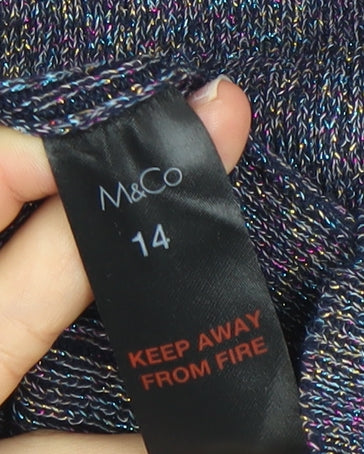 M&Co Women's Multicoloured Crew Neck 3/4 Sleeve Pullover Jumper Size 14
