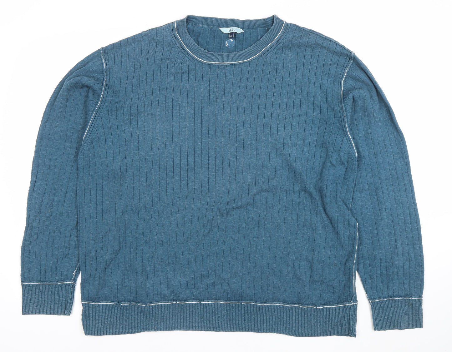 Fat Face Men Blue XL Cotton Crew Neck Pullover Jumper