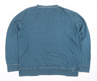 Fat Face Men Blue XL Cotton Crew Neck Pullover Jumper