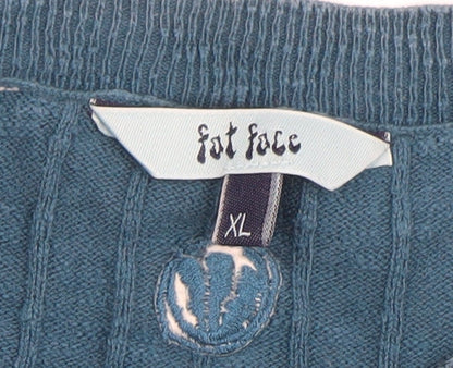 Fat Face Men Blue XL Cotton Crew Neck Pullover Jumper