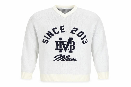 BoohooMAN Men's White V-Neck Graphic Knit Pullover Jumper Size M