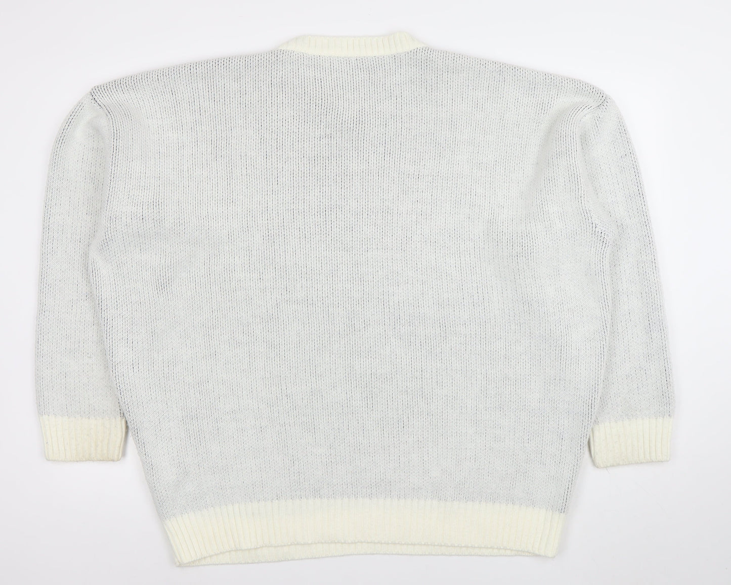 BoohooMAN Men's White V-Neck Graphic Knit Pullover Jumper Size M