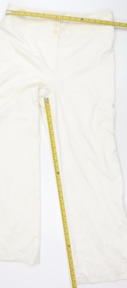 Principles Women’s Ivory Wide-Leg Trousers Size 16 Polyester Viscose Blend