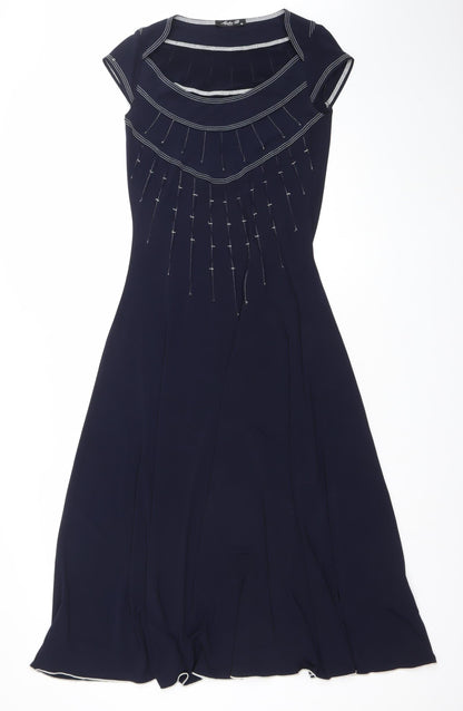 Sophie B Women Blue Size 10 Fit & Flare Midi Dress