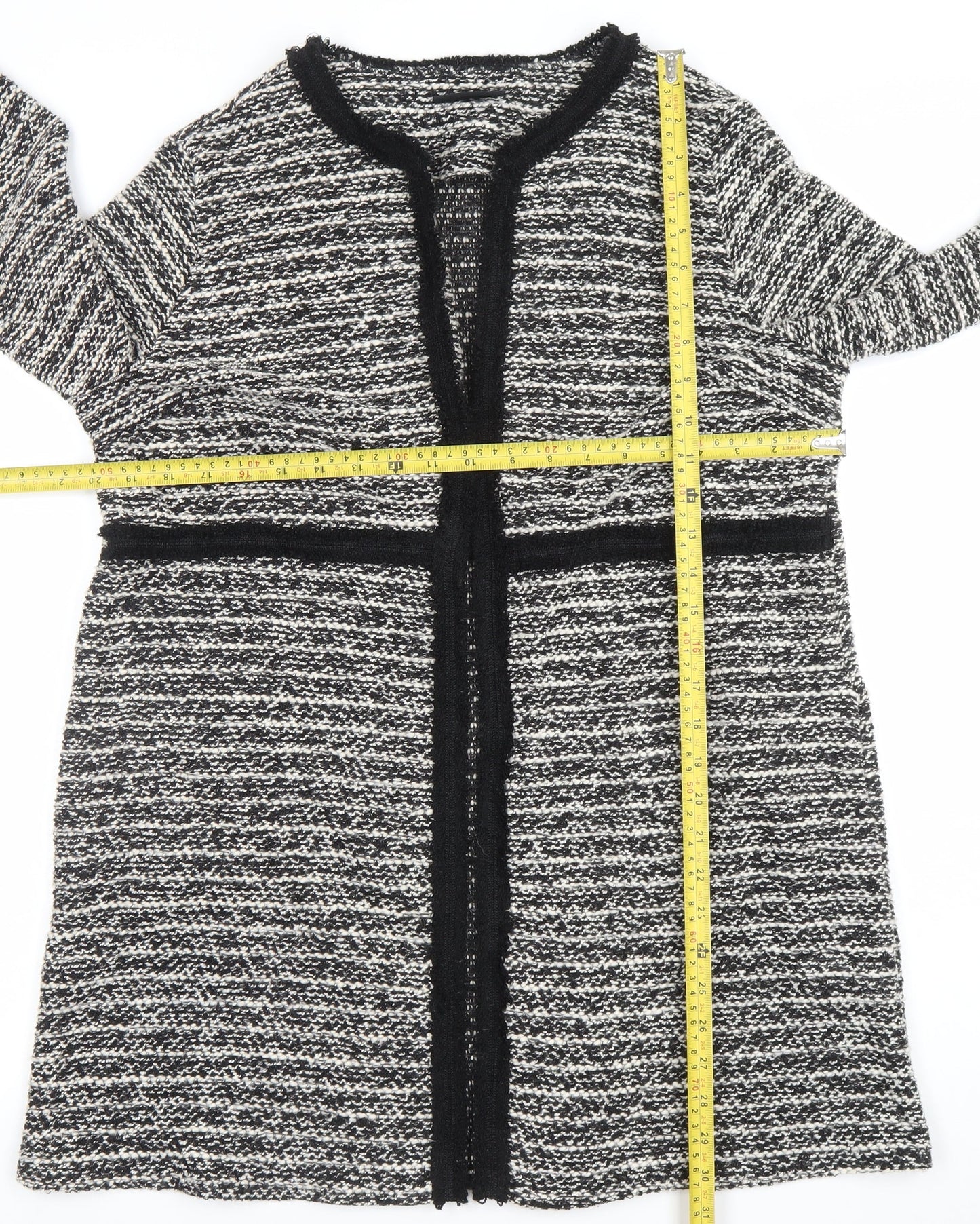 Wallis Women’s Black & White Knit Open Cardigan M Classic Winter Style