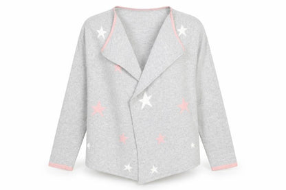 Benedetta B Women's Grey Star Pattern Long Sleeve Knit Cardigan L