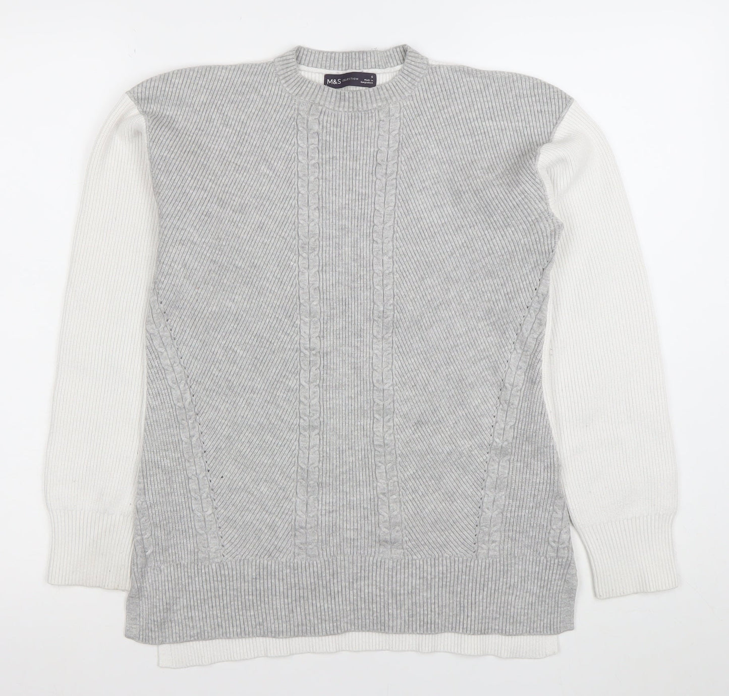 Marks and Spencer Women Grey Cable Knit Crew Neck Jumper Size S