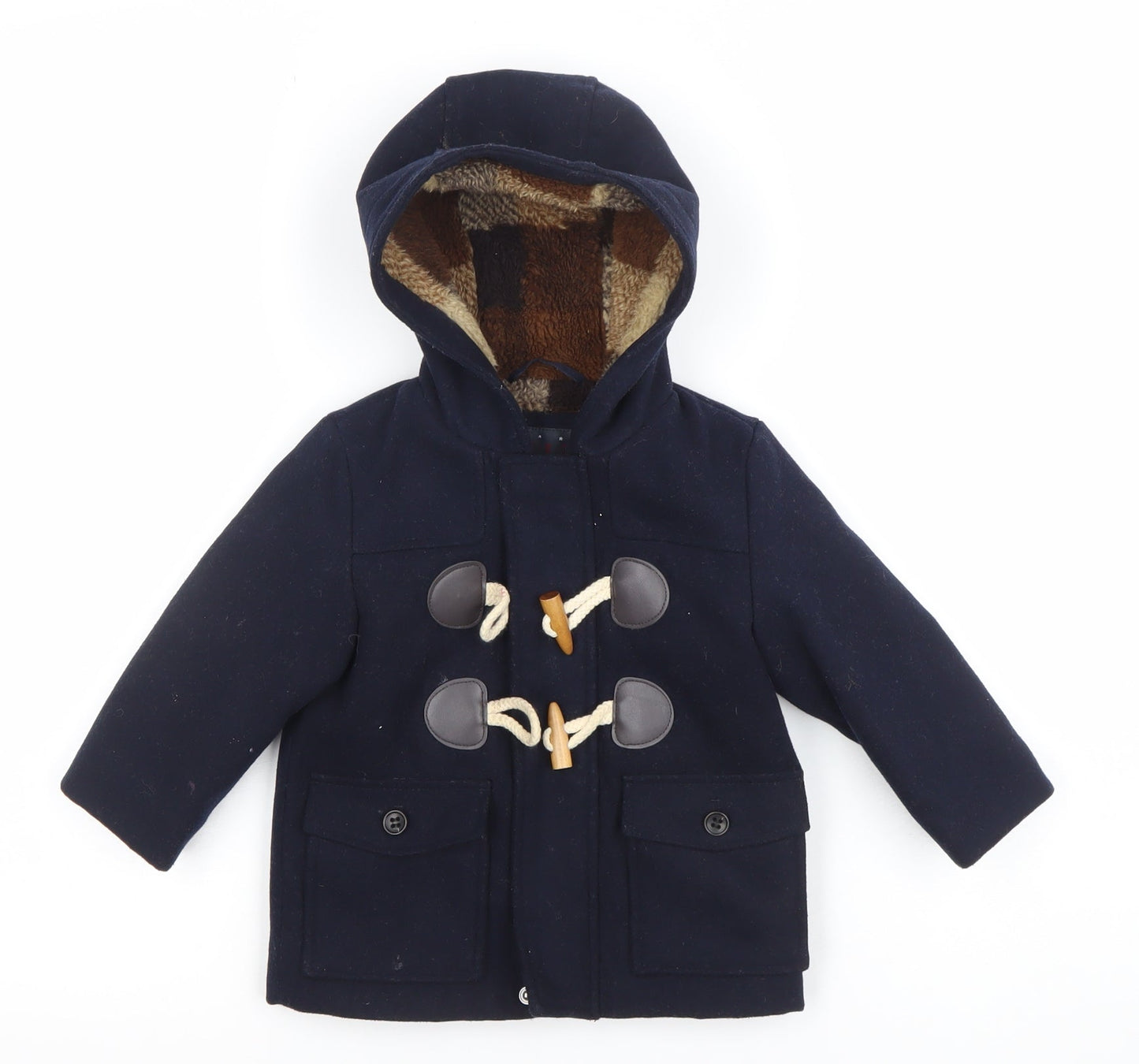 Next Unisex Baby Navy Blue Duffle Coat 9-12 Months Hooded Winter Jacket