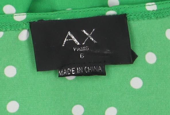 AX Womens Green Polka Dot V-Neck Cropped Long Sleeve Blouse Size 6