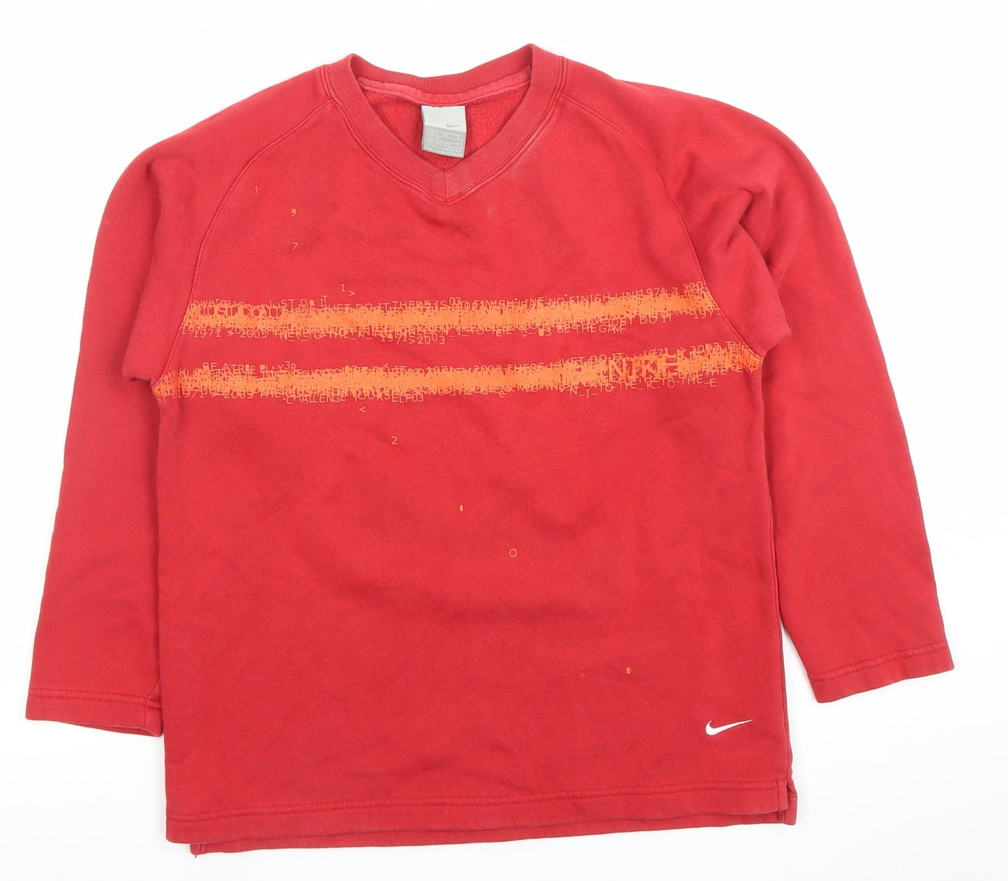 Nike Boys Red Sweatshirt V-Neck Long Sleeve Pullover Cotton Blend Size M