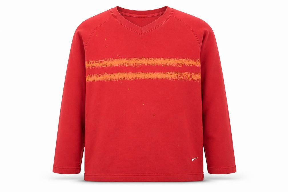 Nike Boys Red Sweatshirt V-Neck Long Sleeve Pullover Cotton Blend Size M