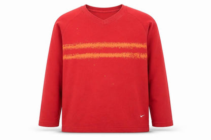 Nike Boys Red Sweatshirt V-Neck Long Sleeve Pullover Cotton Blend Size M