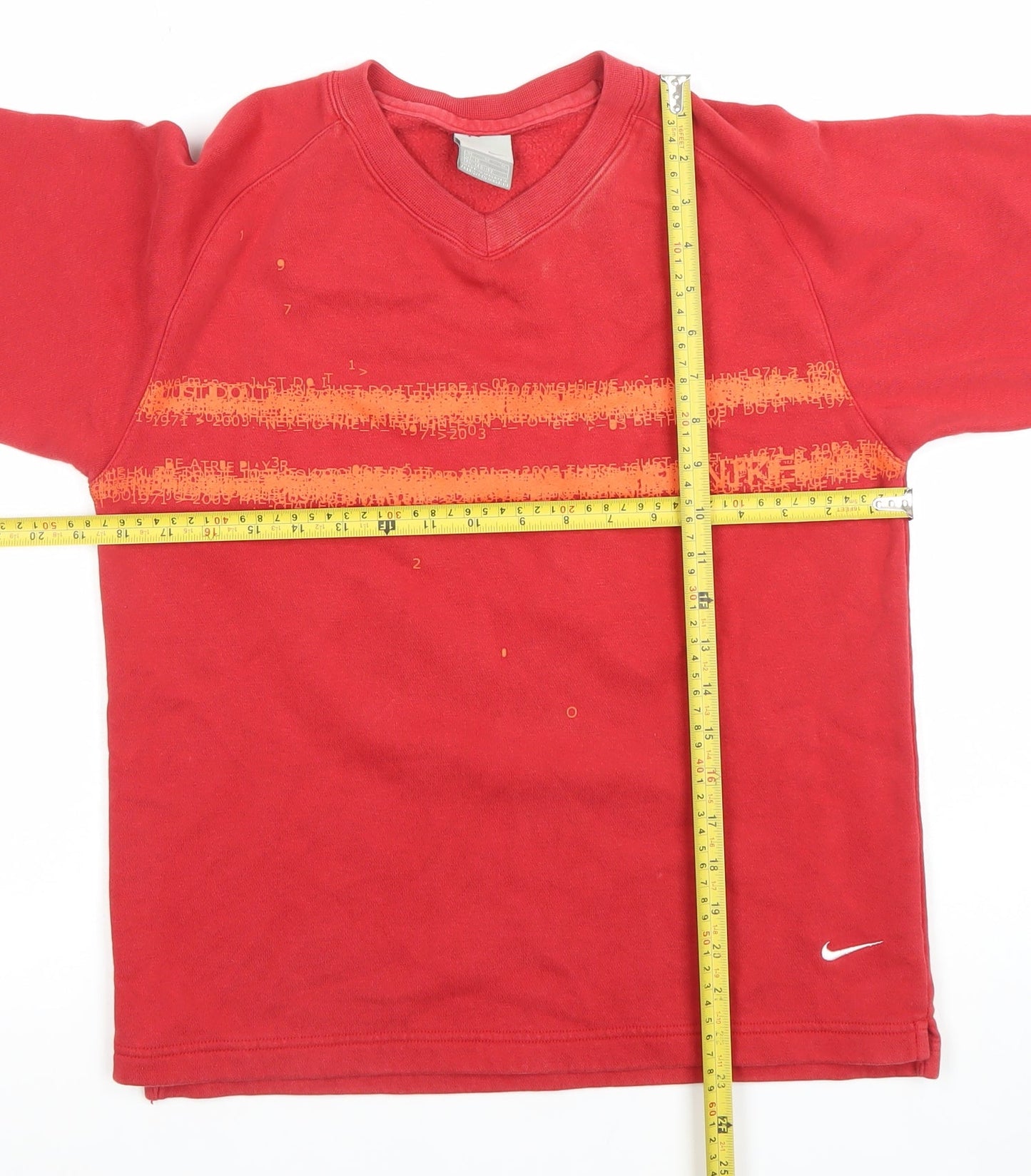 Nike Boys Red Sweatshirt V-Neck Long Sleeve Pullover Cotton Blend Size M