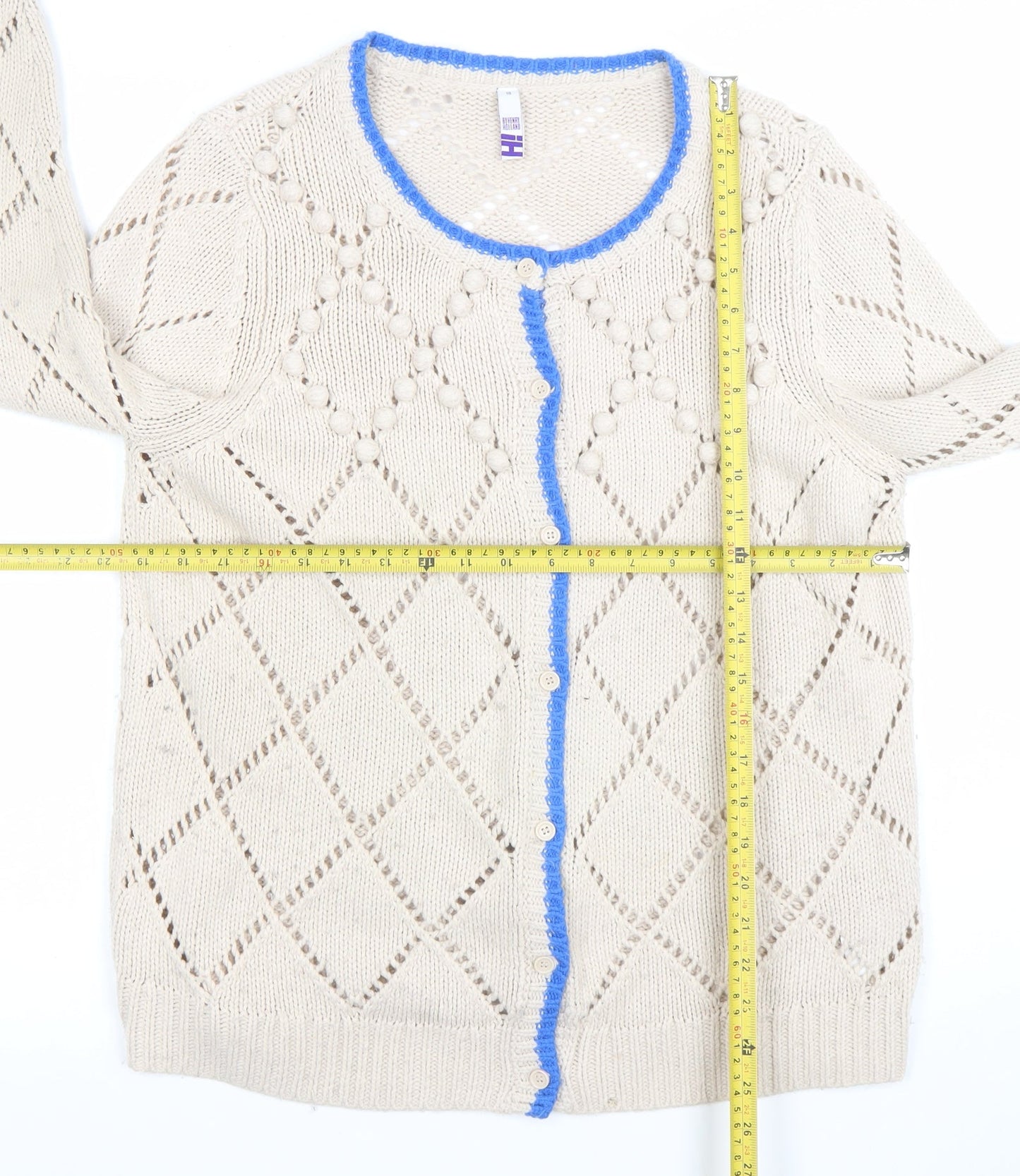 By Thierry Holland Womens Beige Knit Open Cardigan Size 18