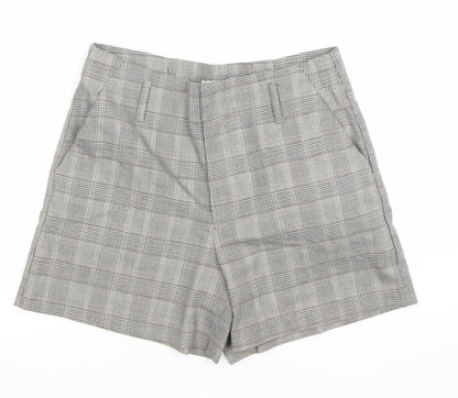 ONLY Women Grey Check Chino Shorts Size 8 Regular Fit Tailored