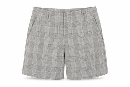 Front view of Only Women Grey Check Chino Shorts, size 8, Regular Fit Tailored