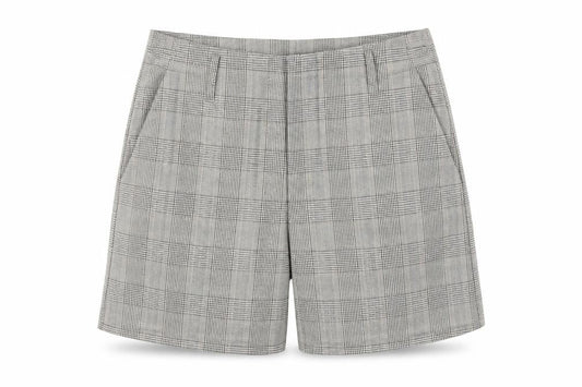 Front view of Only Women Grey Check Chino Shorts, size 8, Regular Fit Tailored
